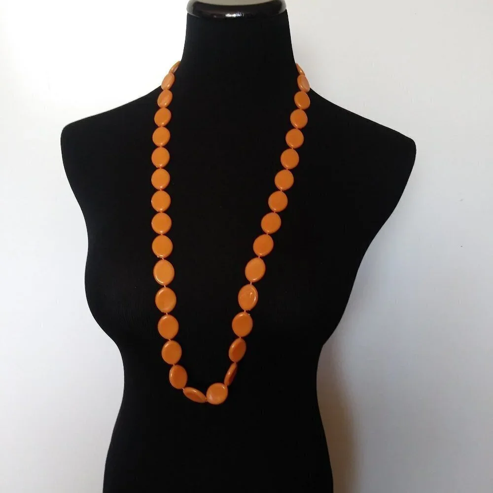 Costume necklace yellow flat beads long - Picture 4 of 4